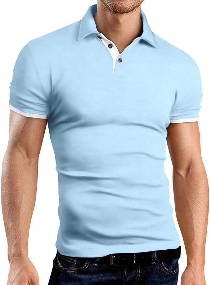 KUYIGO Men's Spot Shield Short Sleeve Polo Sport Shirt Fashion Golf Slim Fit Shirts Small Sky Blue - Image 1